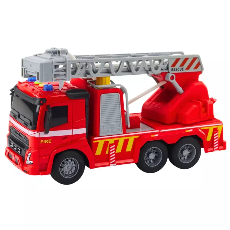 LEAN TOYS Feuerwehrfahrzeug mit Leiter, Lichtern, Geräuschen, Wasserspritze 1:16