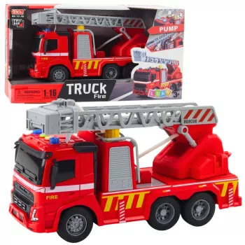 LEAN TOYS Feuerwehrfahrzeug mit Leiter, Lichtern, Geräuschen, Wasserspritze 1:16