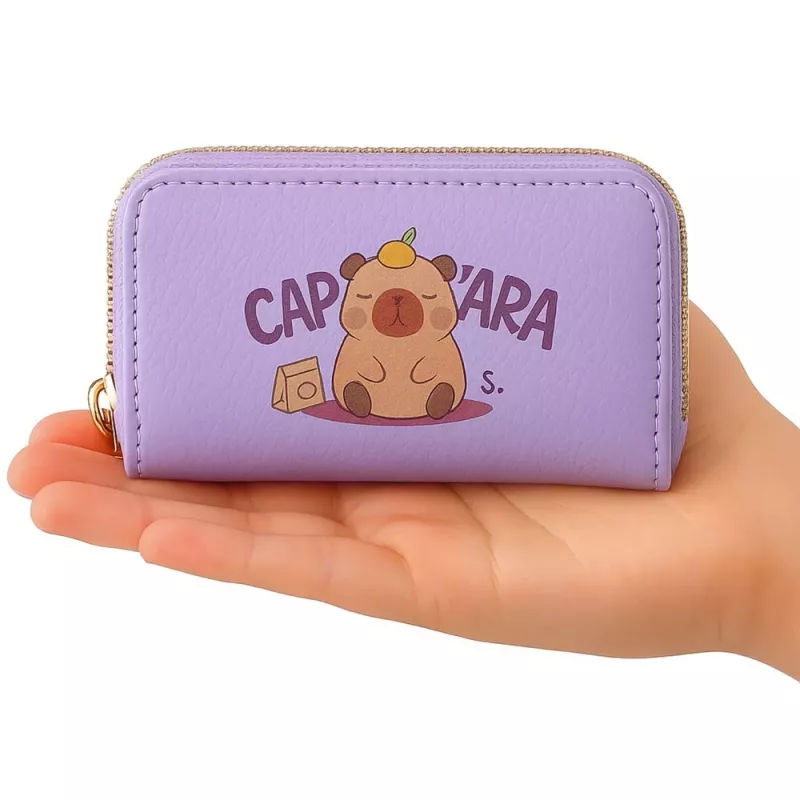 LEAN Geldbörse mit zwei Fächern und Kartensteckplätzen Capybara Lila 12,5 x 8,5 cm