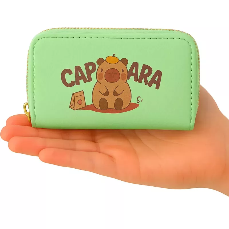 LEAN Two-Compartment Wallet with Card Compartments Kapybara Green 12.5 x 8.5 cm
