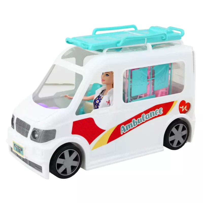 LEAN TOYS Mobile Hospital Ambulance mit Trage 2in1 Puppenarzt Zubehör