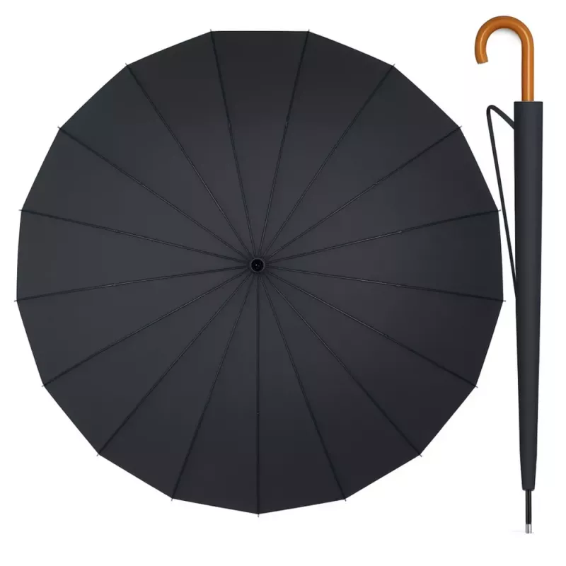 LEAN Großer Automatikschirm mit Armschutz 24-Rippen Schwarz 115 cm