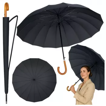 LEAN Großer Automatikschirm mit Armschutz 24-Rippen Schwarz 115 cm