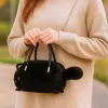 LEAN TOYS Plüsch-Katzenförmige Handtasche mit Kettenhenkeln, Schwarz