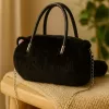 LEAN TOYS Plüsch-Katzenförmige Handtasche mit Kettenhenkeln, Schwarz