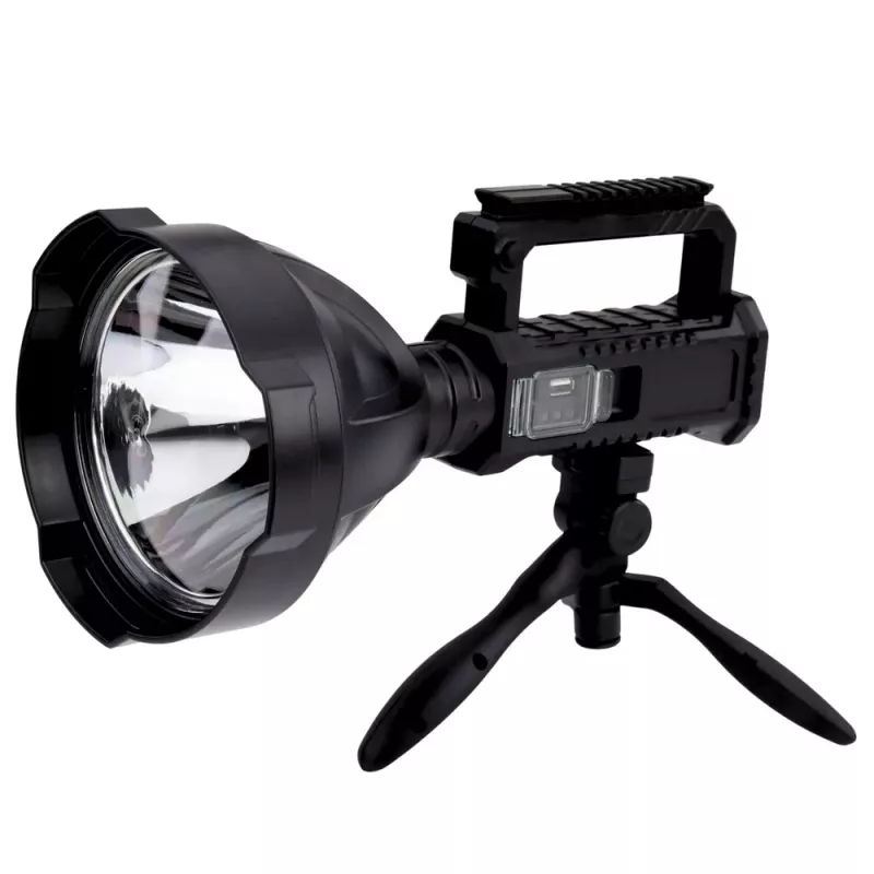 LEAN Großer Taschenlampen-Strahler mit Stativ LED-Suchscheinwerfer W5120 Powerbank 31 cm