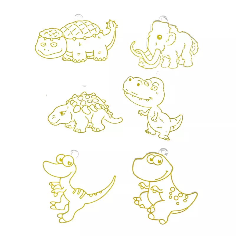 LEAN TOYS DIY Kreativset Glasmalerei Schlüsselanhänger Dinosaurier Marker 6 Stk.