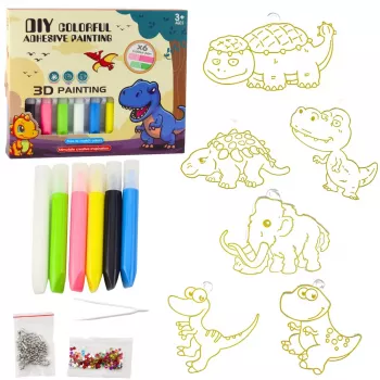 LEAN TOYS DIY Kreativset Glasmalerei Schlüsselanhänger Dinosaurier Marker 6 Stk.