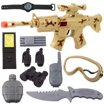 LEAN TOYS Militärgewehr-Set mit Gewehrzubehör Schussgeräusch Sand