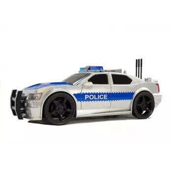 LEAN TOYS Batteriebetriebenes Polizeiauto 1:20 Licht und Sound Strung Silver