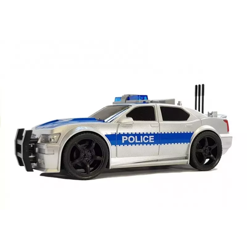 LEAN TOYS Batteriebetriebenes Polizeiauto 1:20 Licht und Sound Strung Silver