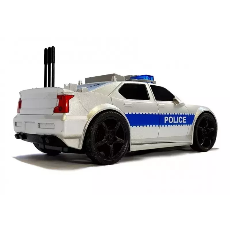LEAN TOYS Batteriebetriebenes Polizeiauto 1:20 Licht und Sound Strung Silver
