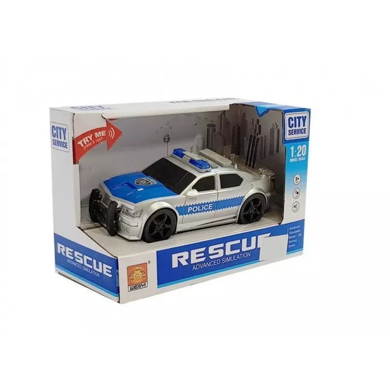 LEAN TOYS Batteriebetriebenes Polizeiauto 1:20 Licht und Sound Strung Silver