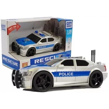 LEAN TOYS Batteriebetriebenes Polizeiauto 1:20 Licht und Sound Strung Silver