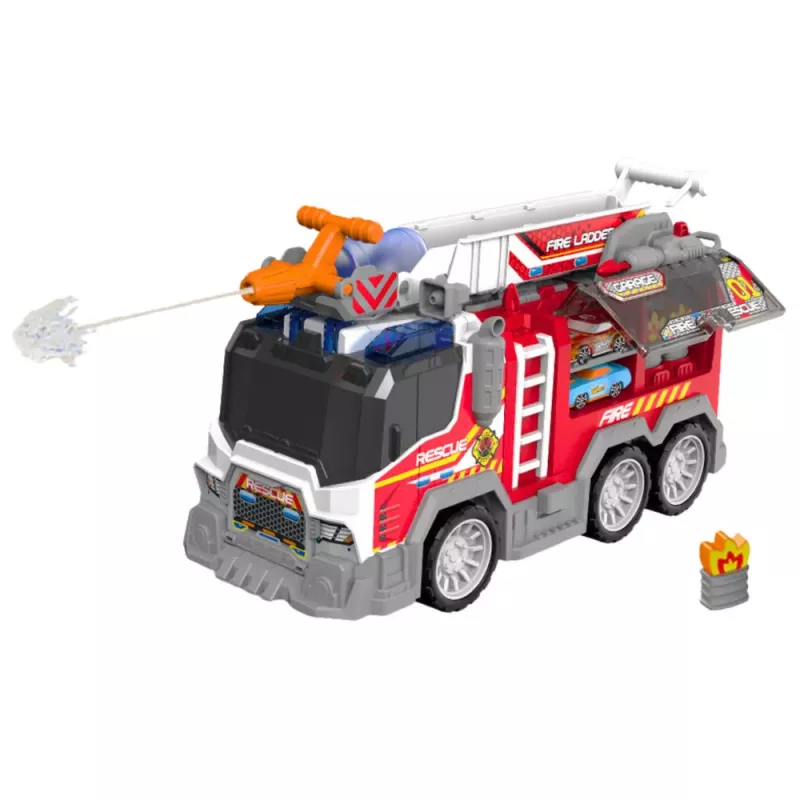 LEAN TOYS Feuerwehrfahrzeug mit Antrieb, beweglichen Elementen, Lichtern und Geräuschen