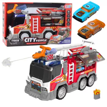 LEAN TOYS Feuerwehrfahrzeug mit Antrieb, beweglichen Elementen, Lichtern und Geräuschen