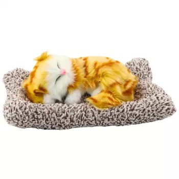 LEAN TOYS Schlafende Ingwer-Katze auf Kissenfigur mit Fellbeutel-Geräuschen