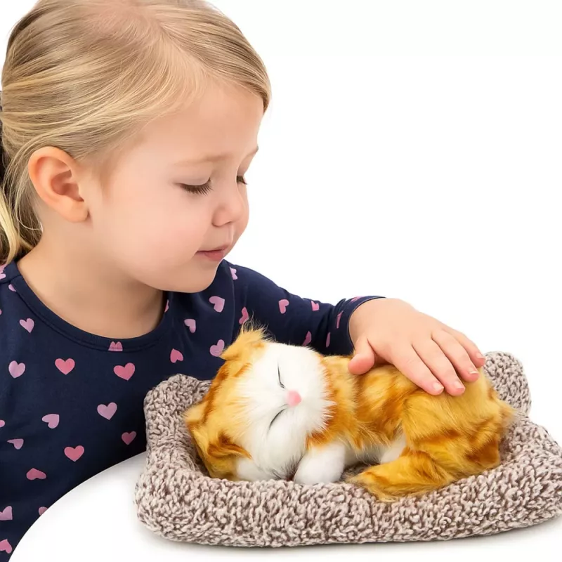 LEAN TOYS Schlafende Ingwer-Katze auf Kissenfigur mit Fellbeutel-Geräuschen