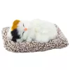 LEAN TOYS Schlafende weiße Katze auf Kissenfigur mit Fellbeutel und Geräuschen