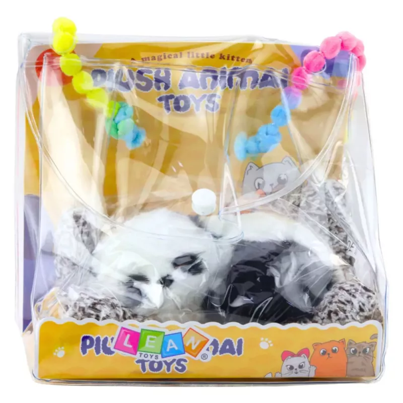 LEAN TOYS Schlafender Panda auf Kissen Figur mit Fell und durchsichtiger Tasche