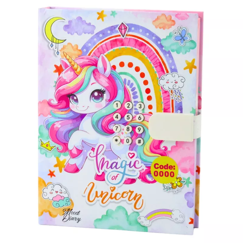 LEAN TOYS Süßes Tagebuch mit Zahlenschloss und Einhorn-Melodien, 120 Seiten, bunt linierte Seiten, Hardcover, für Mädchen ab 6 Jahren