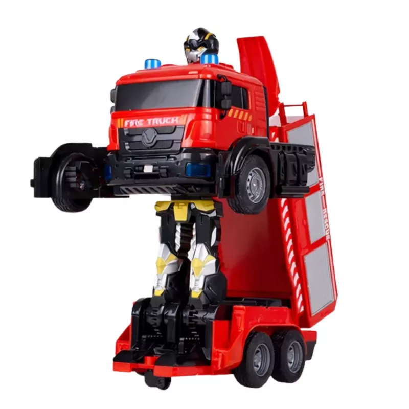 LEAN TOYS Feuerwehr Roboter Auto 2 in 1 ferngesteuert RC Lichter Geräusche Wasser