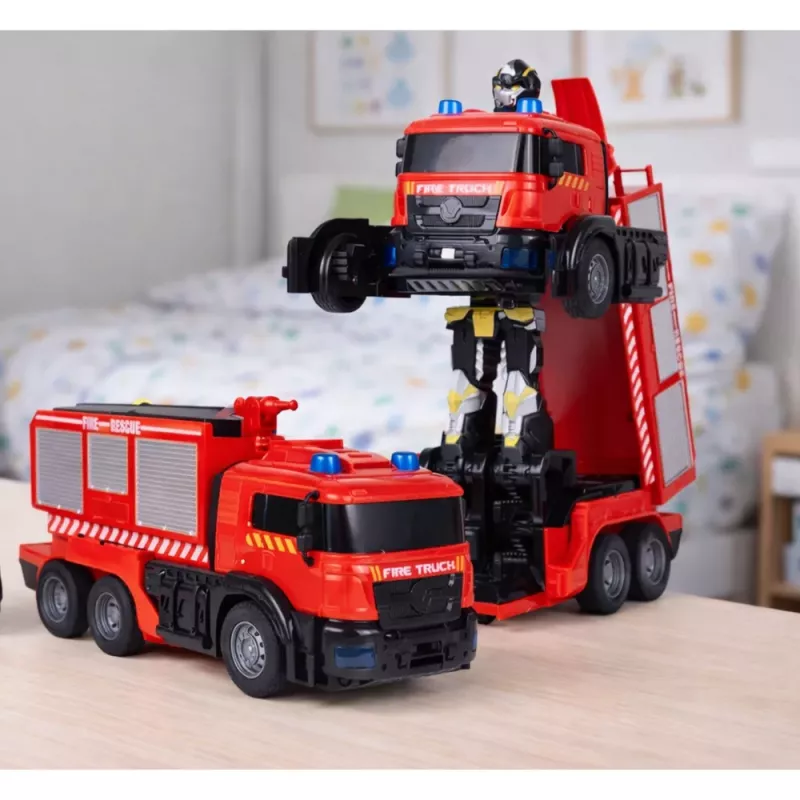 LEAN TOYS Feuerwehr Roboter Auto 2 in 1 ferngesteuert RC Lichter Geräusche Wasser