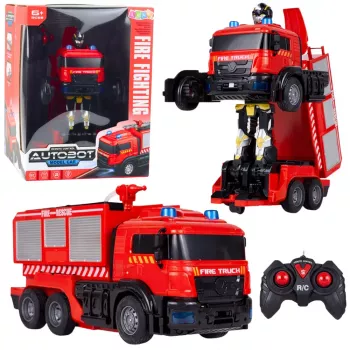 LEAN TOYS Feuerwehr Roboter Auto 2 in 1 ferngesteuert RC Lichter Geräusche Wasser