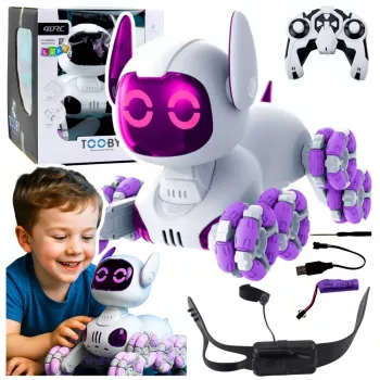 LEAN TOYS TOOBY Roboterhund ferngesteuert RC 360° Lichter Geräusche Weiß und Lila