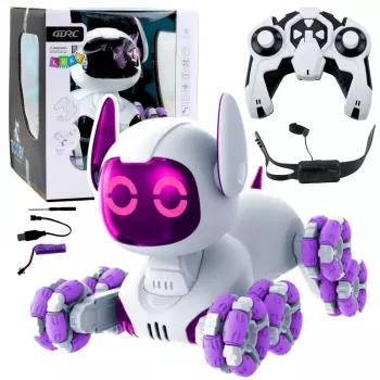 LEAN TOYS TOOBY Roboterhund ferngesteuert RC 360° Lichter Geräusche Weiß und Lila
