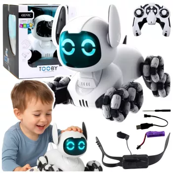 LEAN TOYS TOOBY Roboterhund ferngesteuert RC 360° Lichter Geräusche Schwarz Weiß