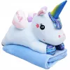 LEAN TOYS Plüsch-Einhorn Kuscheltier mit Decke 160x110cm Blau 55cm