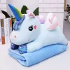 LEAN TOYS Plüsch-Einhorn Kuscheltier mit Decke 160x110cm Blau 55cm