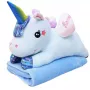 LEAN TOYS Plüsch-Einhorn Kuscheltier mit Decke 160x110cm Blau 55cm