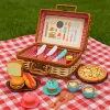 LEAN TOYS Picknickkorb-Set geflochtene Lebensmittelzubehör 33-teilig