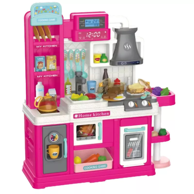 LEAN TOYS Kinderküche Wasserzyklus farbwechselndes Essen Dampf Rosa 64 Teile