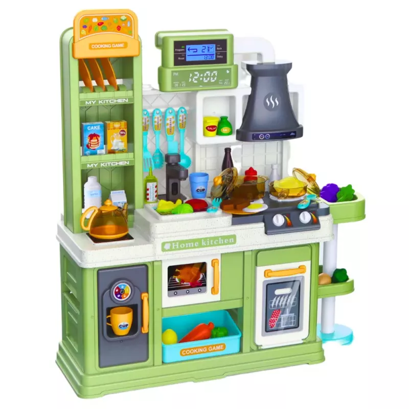 LEAN TOYS Kinderküche Wasserzyklus Lebensmittel farbwechselnd Dampf Grün 64 Teile