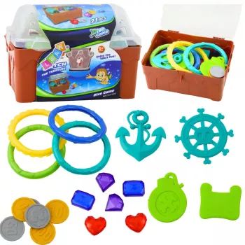 LEAN TOYS Schatzstruhen-Set für Tauch- und Wasserspaß, Braun, 21 Teile