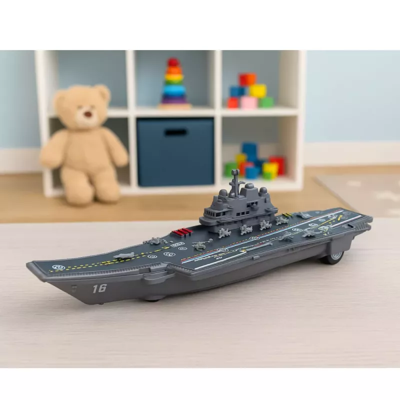 LEAN TOYS Militärflugzeugträger mit Licht und Sound, Reibungsantrieb, 24 cm