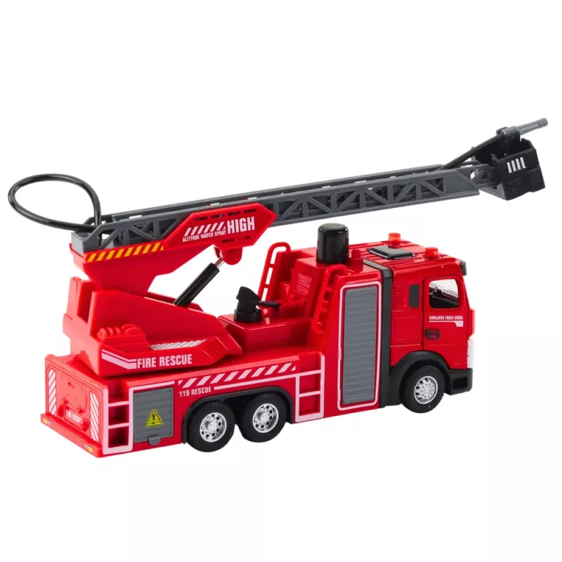 LEAN TOYS Feuerwehrauto mit Schlauch, Wasserstrahl, Lichtern und Geräuschen