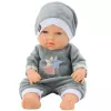 LEAN TOYS Babypuppe in grauem Schlafanzug, Mütze, bewegliche Arme und Beine, 30 cm
