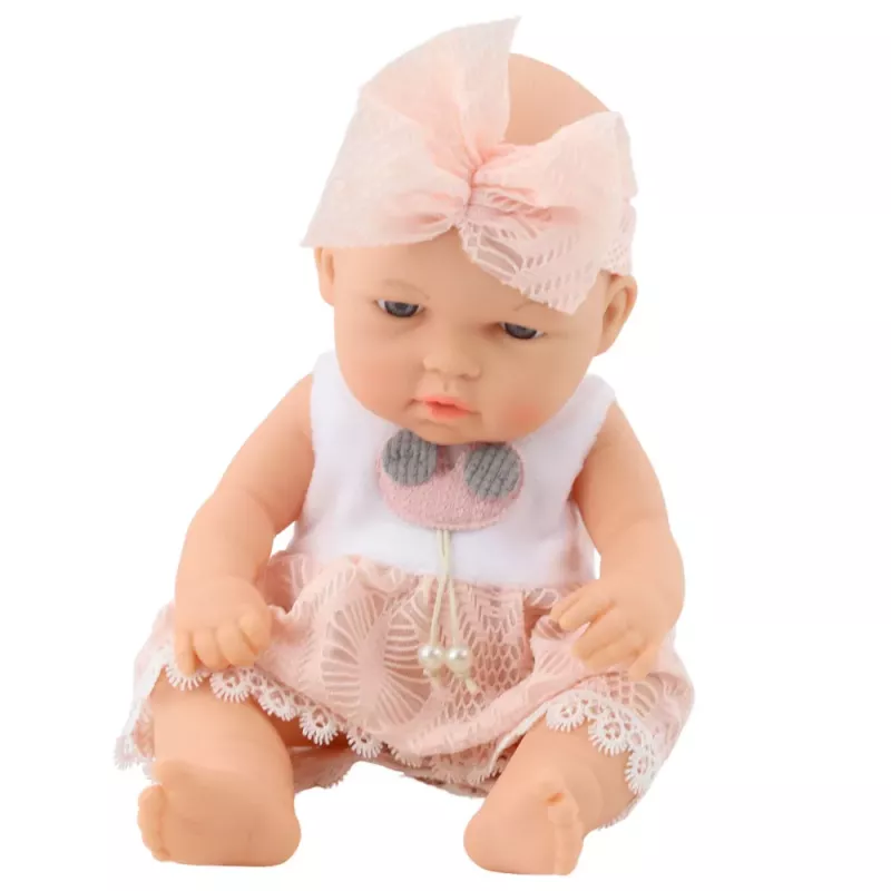 LEAN TOYS Babypuppe in rosa Kleid, Stirnband, bewegliche Arme und Beine, 30 cm