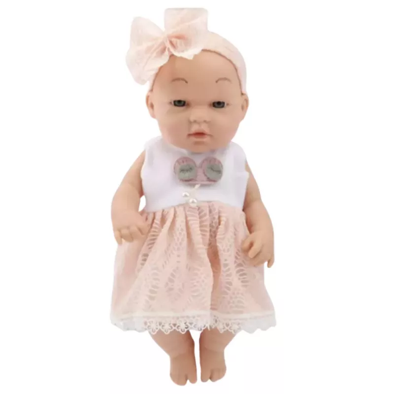LEAN TOYS Babypuppe in rosa Kleid, Stirnband, bewegliche Arme und Beine, 30 cm