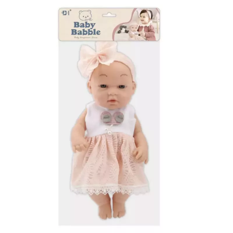 LEAN TOYS Babypuppe in rosa Kleid, Stirnband, bewegliche Arme und Beine, 30 cm