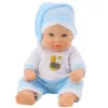 LEAN TOYS Babypuppe in blauem Schlafanzug, Mütze, bewegliche Arme und Beine, 30 cm