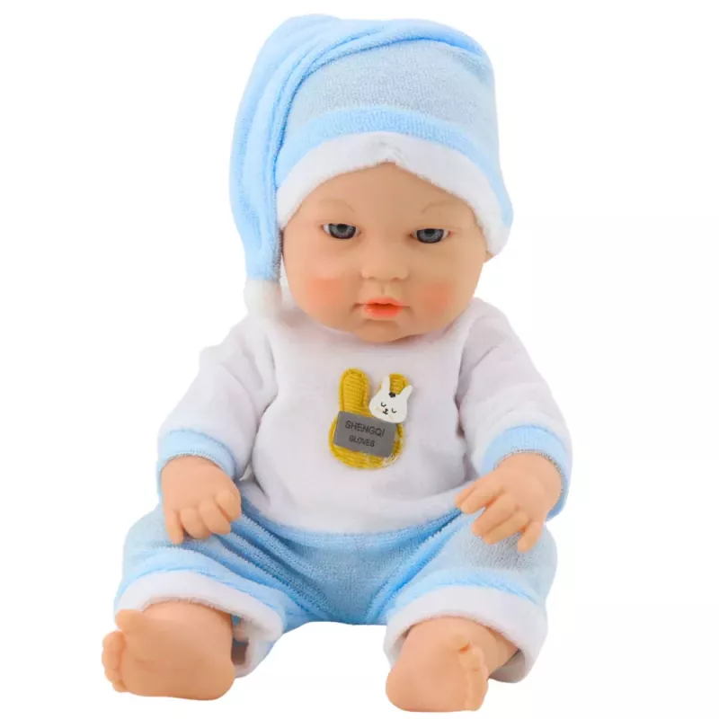 LEAN TOYS Babypuppe in blauem Schlafanzug, Mütze, bewegliche Arme und Beine, 30 cm