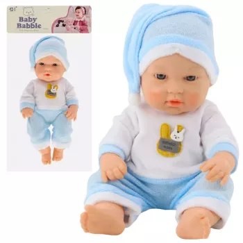 LEAN TOYS Babypuppe in blauem Schlafanzug, Mütze, bewegliche Arme und Beine, 30 cm
