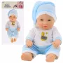 LEAN TOYS Babypuppe in blauem Schlafanzug, Mütze, bewegliche Arme und Beine, 30 cm