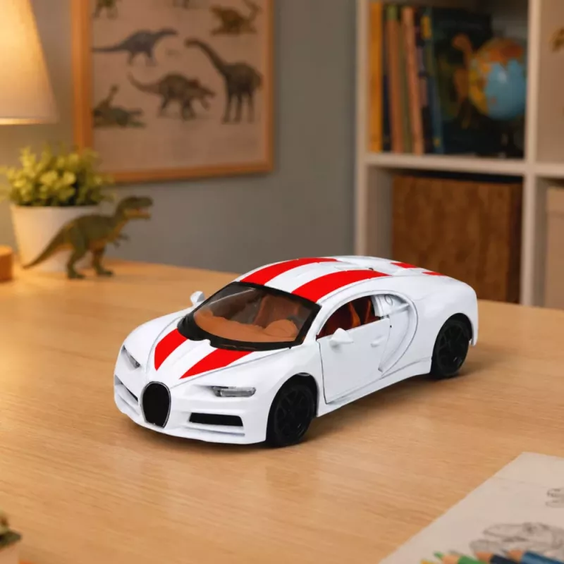 LEAN TOYS Auto Metall Sportwagen Licht Sound Rückzug Antrieb Weiß 1:32