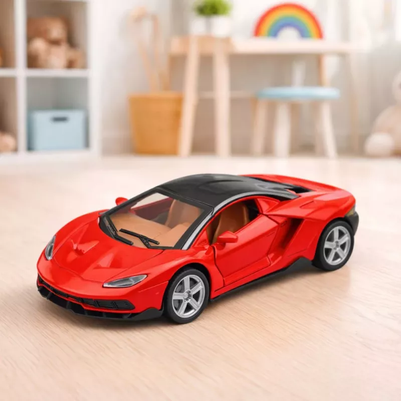 LEAN TOYS Sportwagen Metall mit Türen zum Öffnen, Licht und Sound, Rot, 1:32